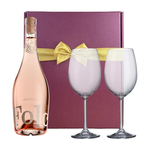 Folc English Rose Wine 75cl & Wine Glasses Gift Box